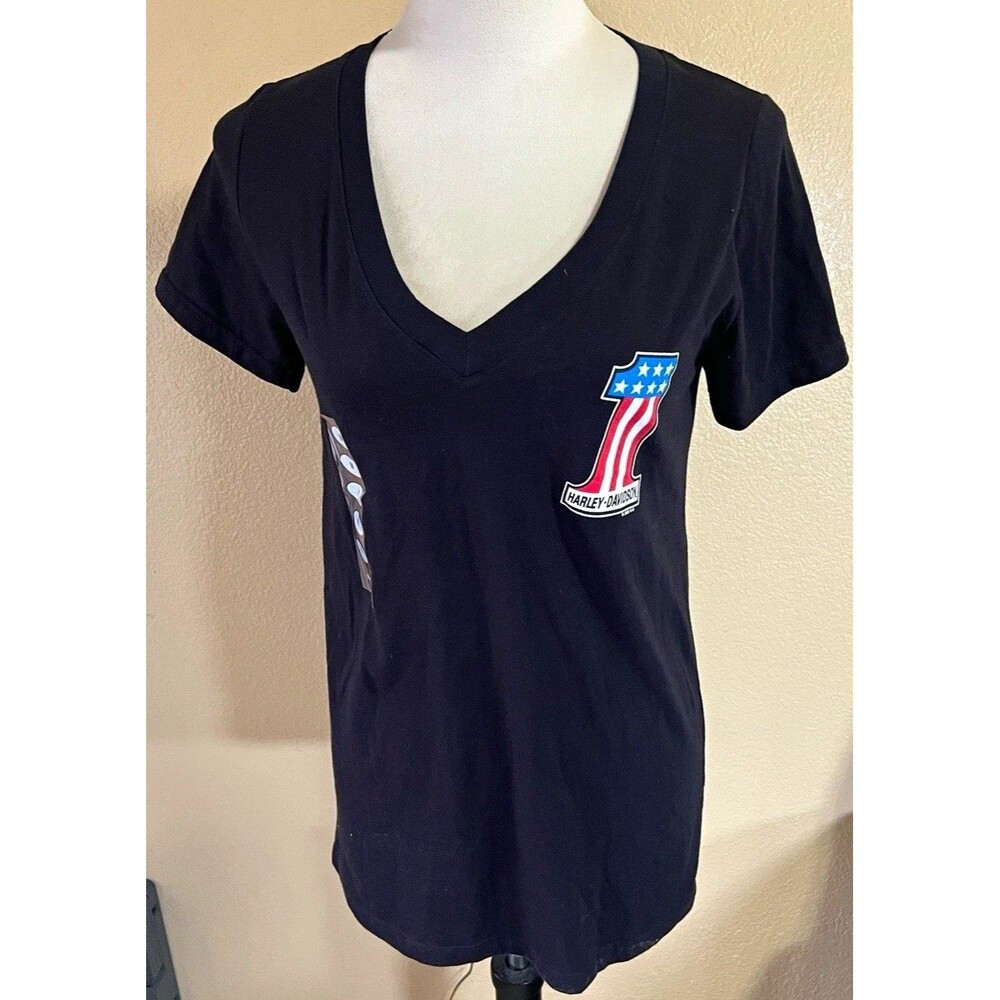 Harley-Davidson Women's Black V-Neck T-Shirt M Kenai Peninsula Soldotna AK